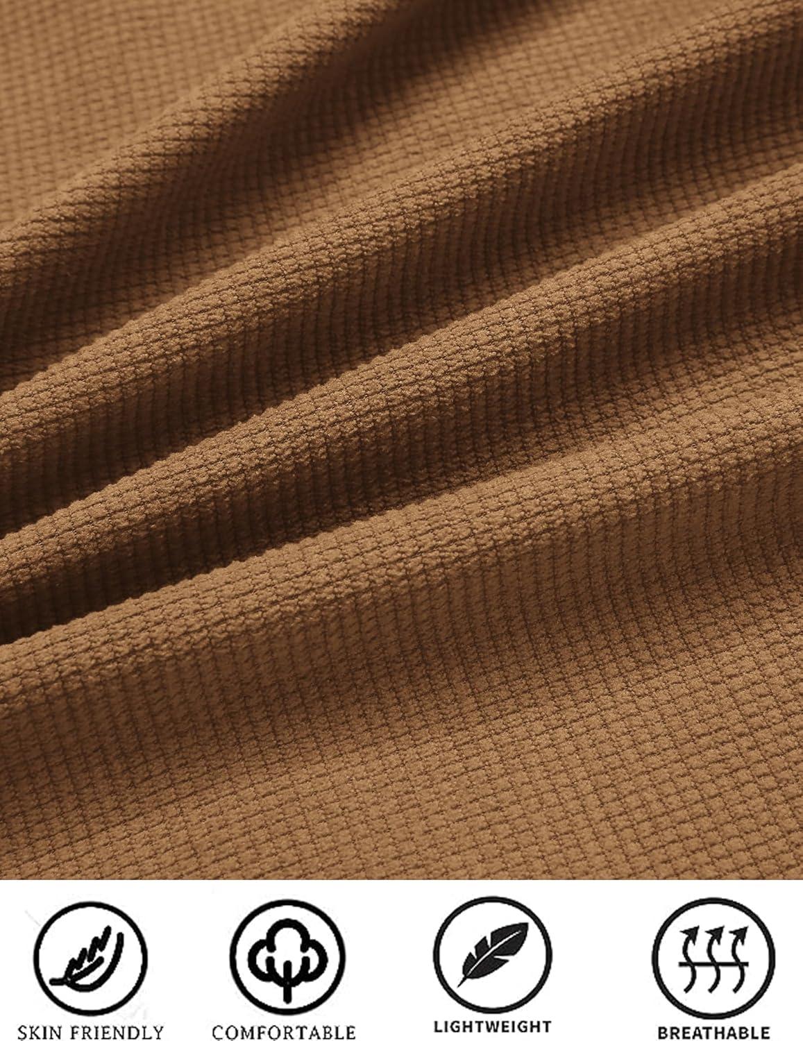 imageCOOFANDY Mens Waffle Button Down Shirts Casual Long Sleeve Shacket Jacket with PocketsKhaki