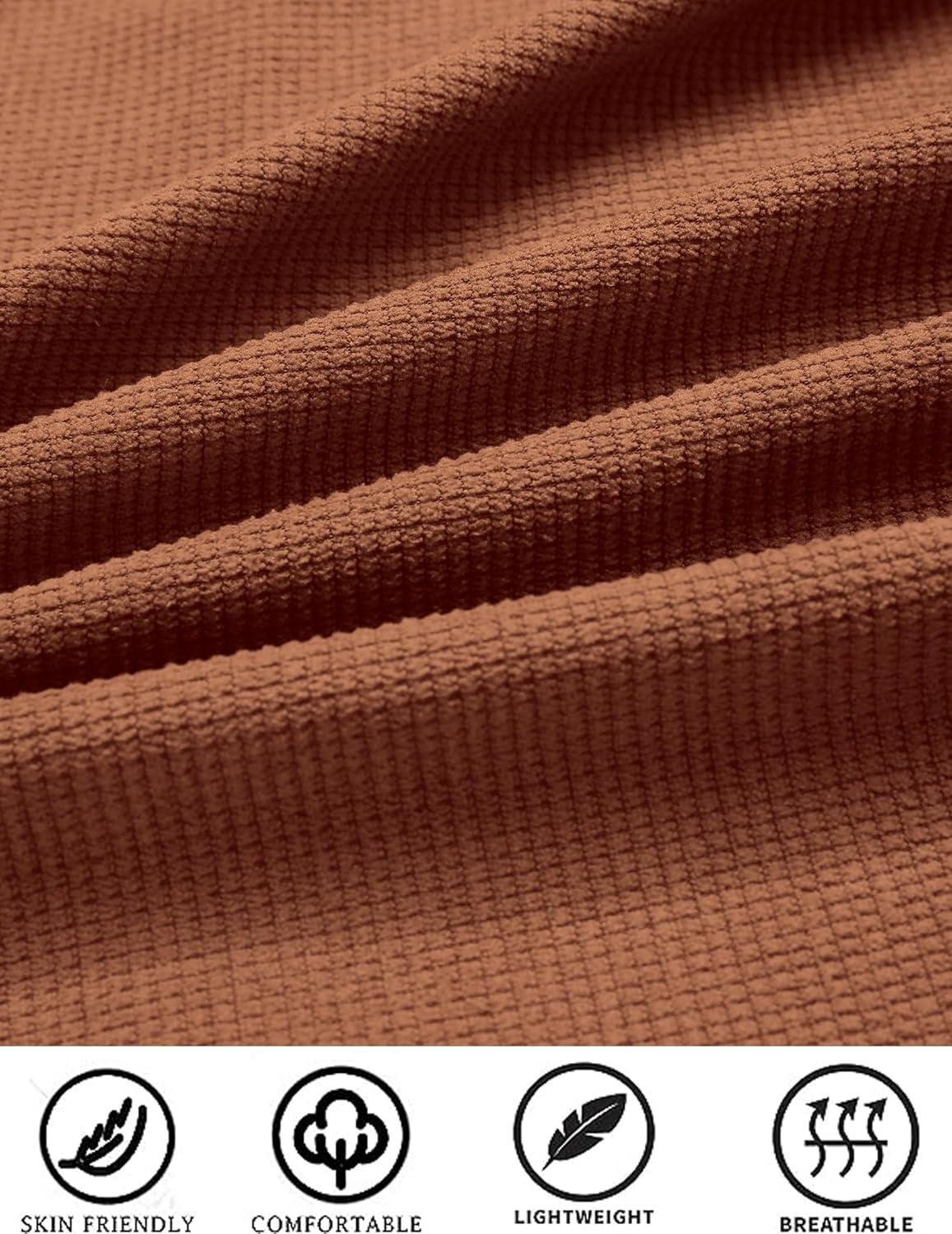 imageCOOFANDY Mens Waffle Button Down Shirts Casual Long Sleeve Shacket Jacket with PocketsLight Brown