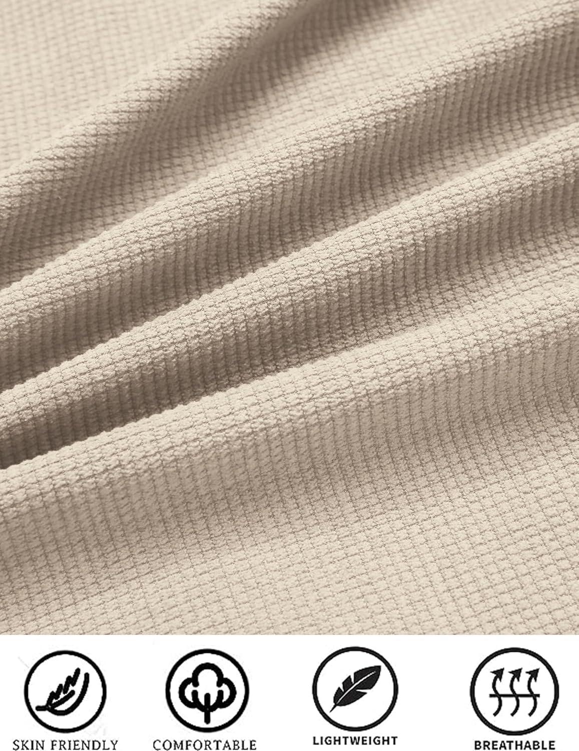 imageCOOFANDY Mens Waffle Button Down Shirts Casual Long Sleeve Shacket Jacket with PocketsLight Khaki