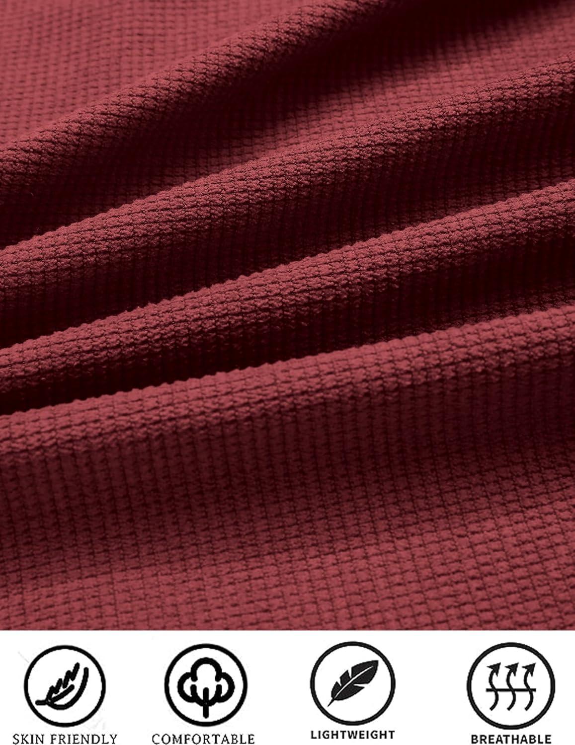 imageCOOFANDY Mens Waffle Button Down Shirts Casual Long Sleeve Shacket Jacket with PocketsWine Red