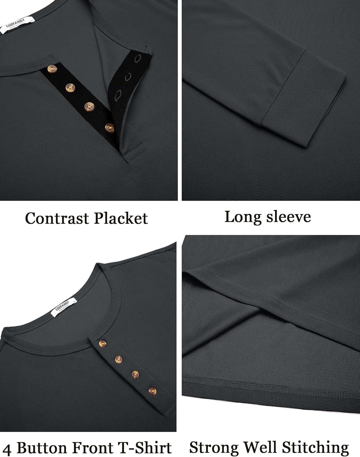 imageCOOFANDY Mens Waffle Henley Shirts Long Sleeve Casual TShirt Basic Lightweight Pullover TeesGray Blue