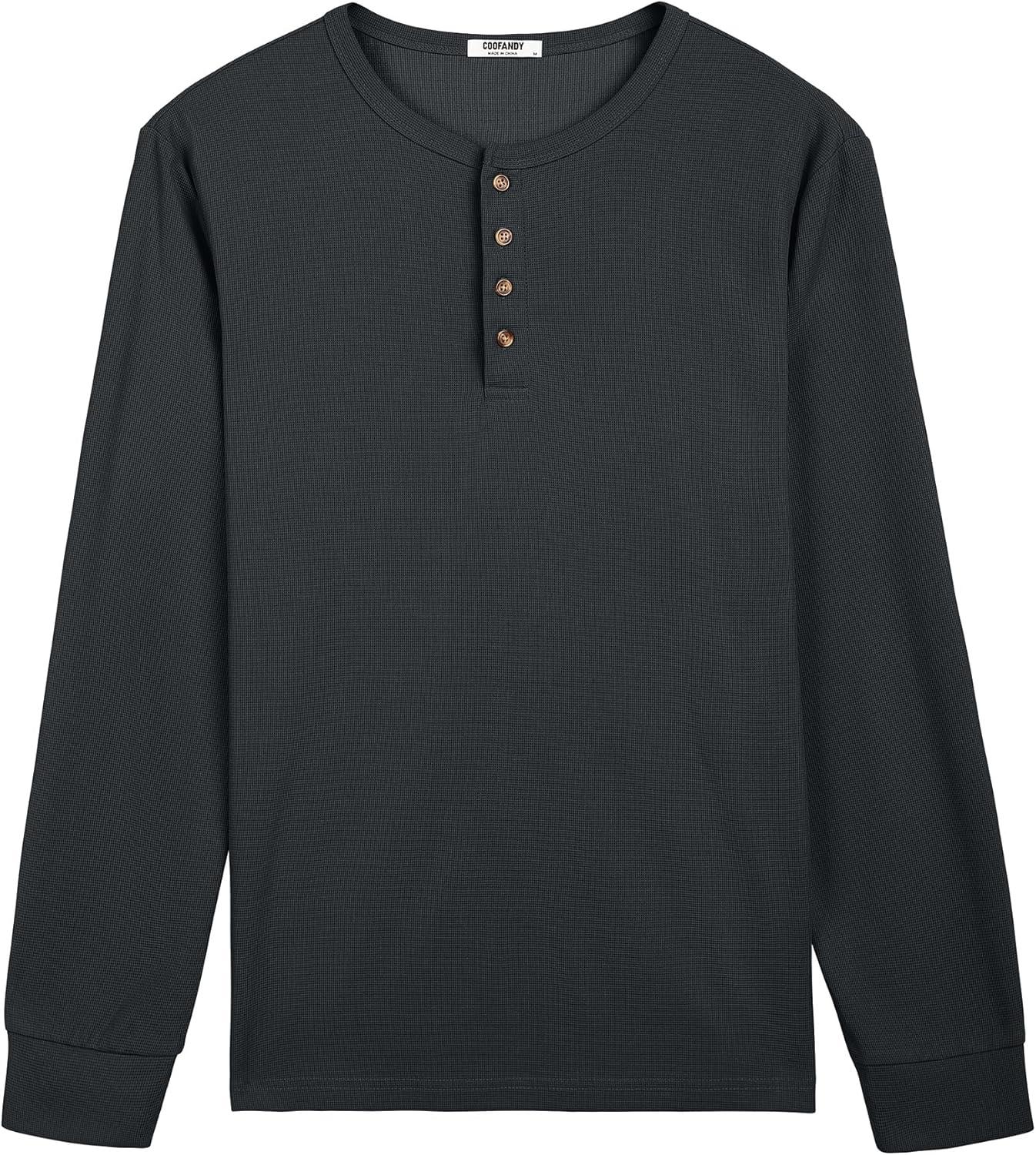 imageCOOFANDY Mens Waffle Henley Shirts Long Sleeve Casual TShirt Basic Lightweight Pullover TeesGray Blue