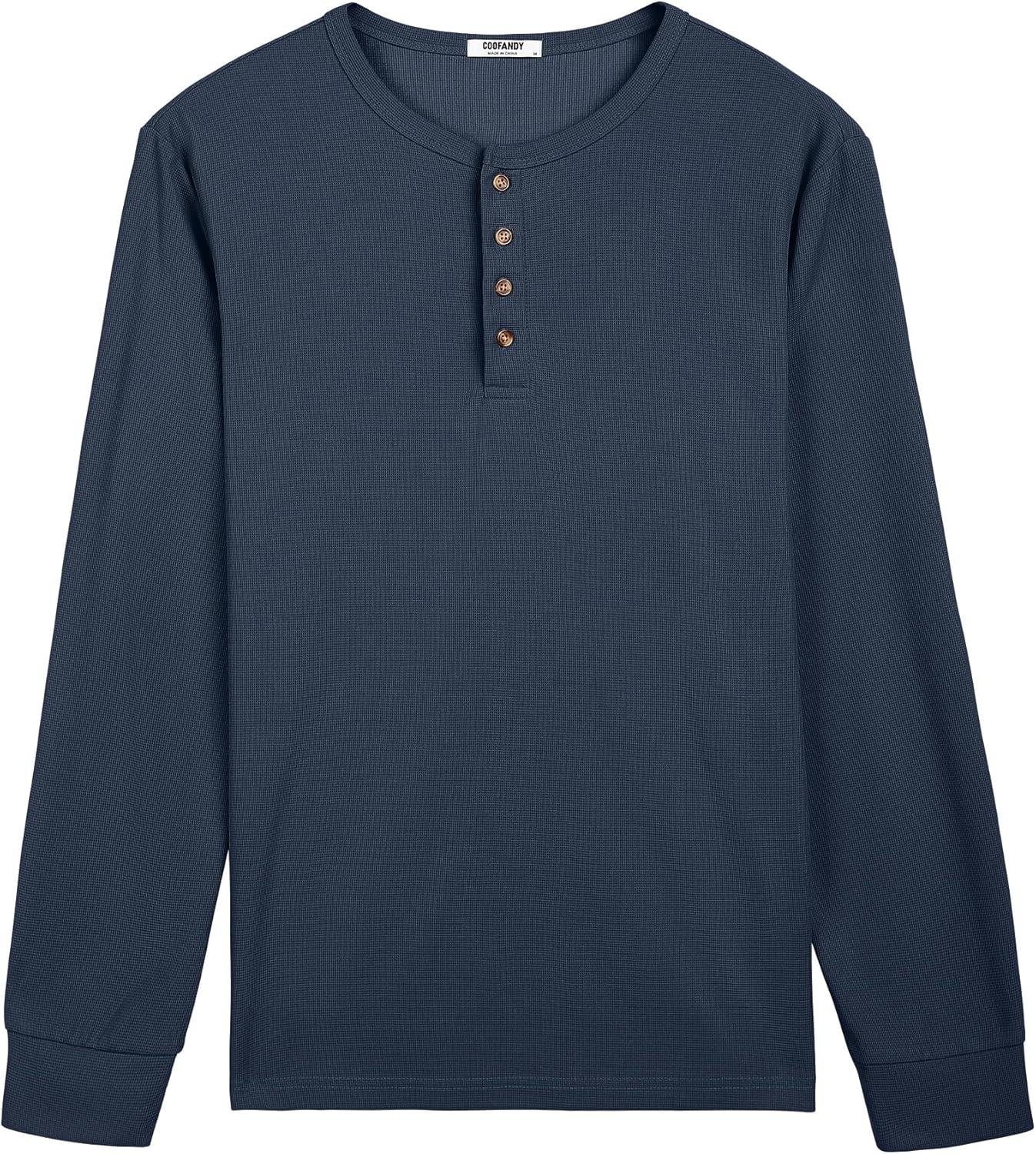 imageCOOFANDY Mens Waffle Henley Shirts Long Sleeve Casual TShirt Basic Lightweight Pullover TeesNavy Blue