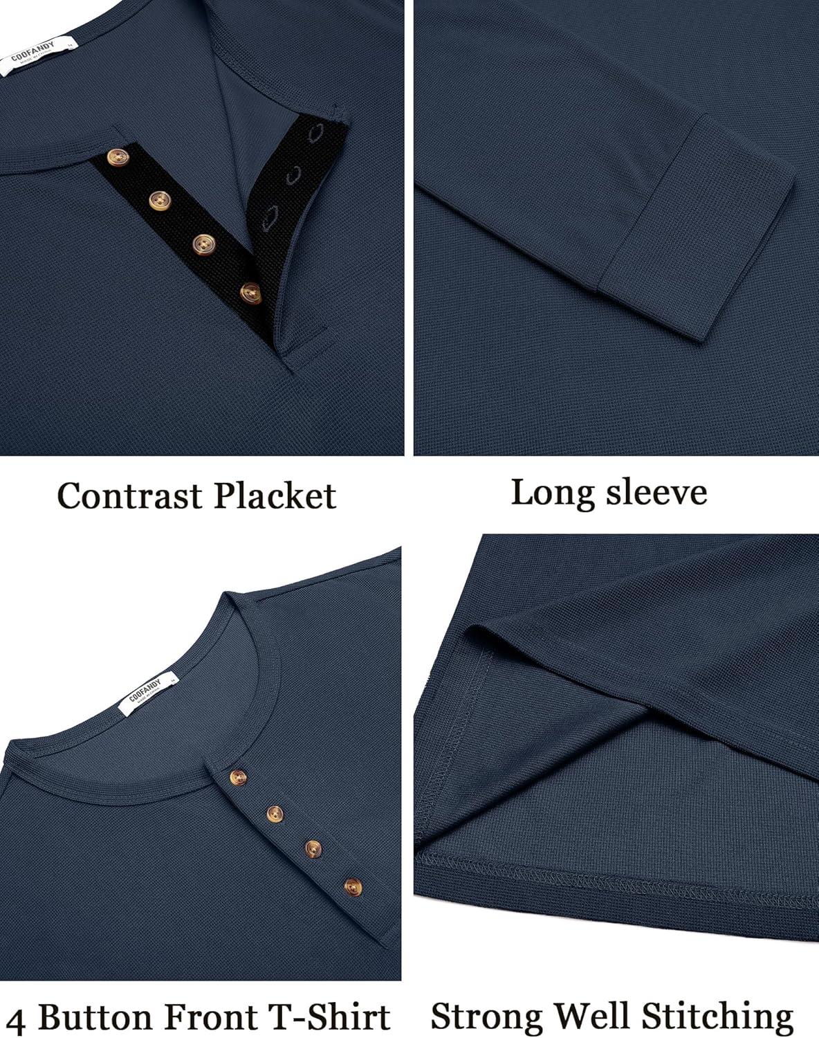 imageCOOFANDY Mens Waffle Henley Shirts Long Sleeve Casual TShirt Basic Lightweight Pullover TeesNavy Blue