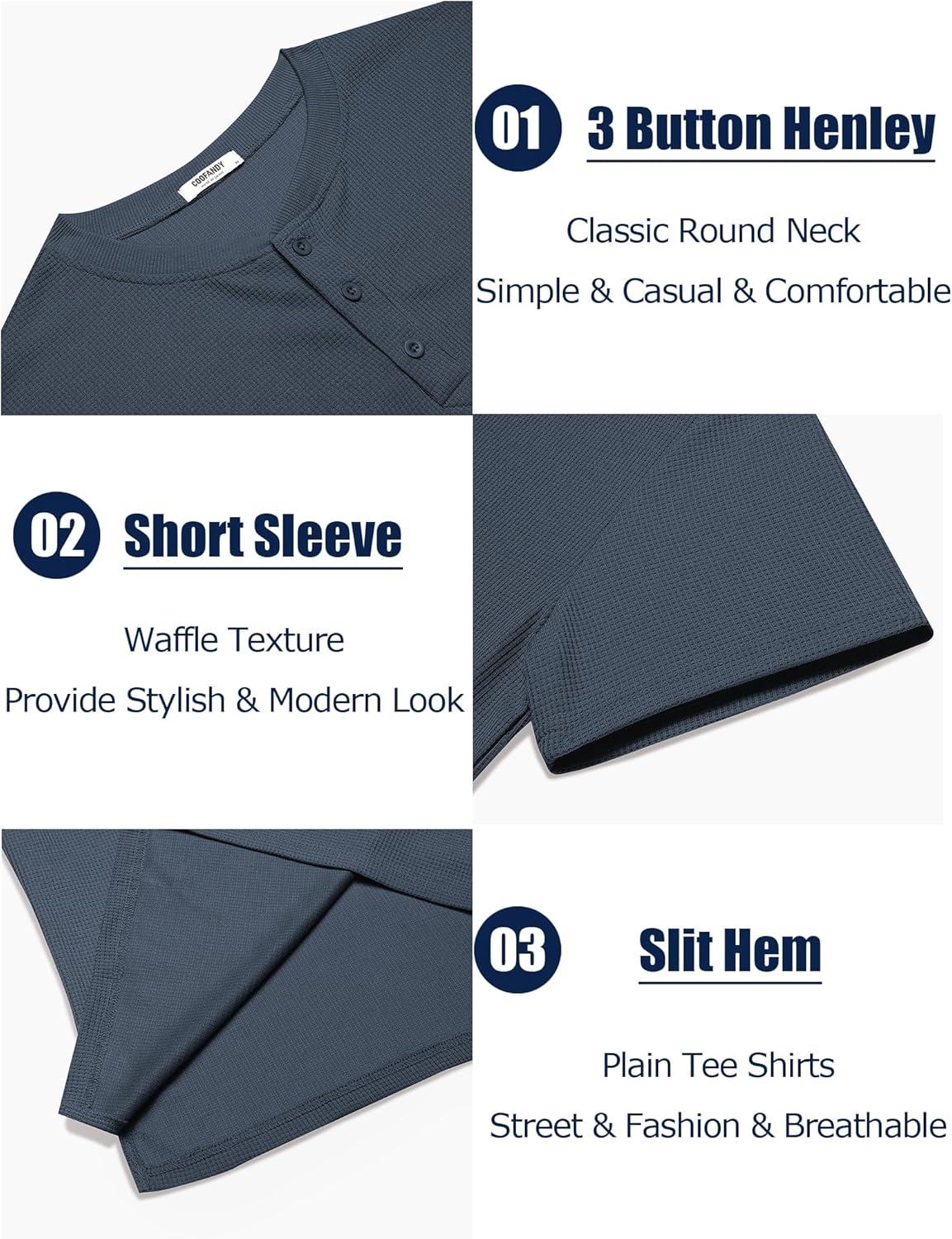 imageCOOFANDY Mens Waffle Henley Short Sleeve Textured T Shirt Casual Button Tee Shirts Heavyweight Henley Summer TopDark Grey