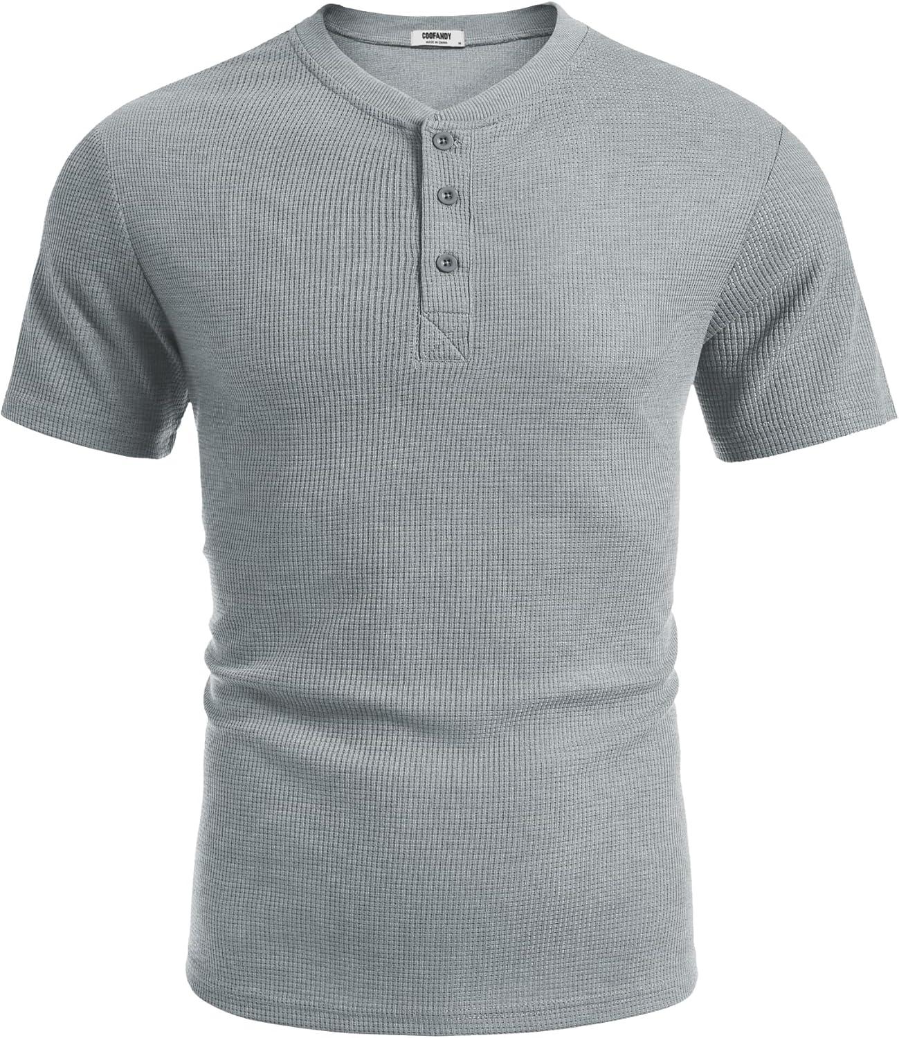 imageCOOFANDY Mens Waffle Henley Short Sleeve Textured T Shirt Casual Button Tee Shirts Heavyweight Henley Summer TopLight Grey