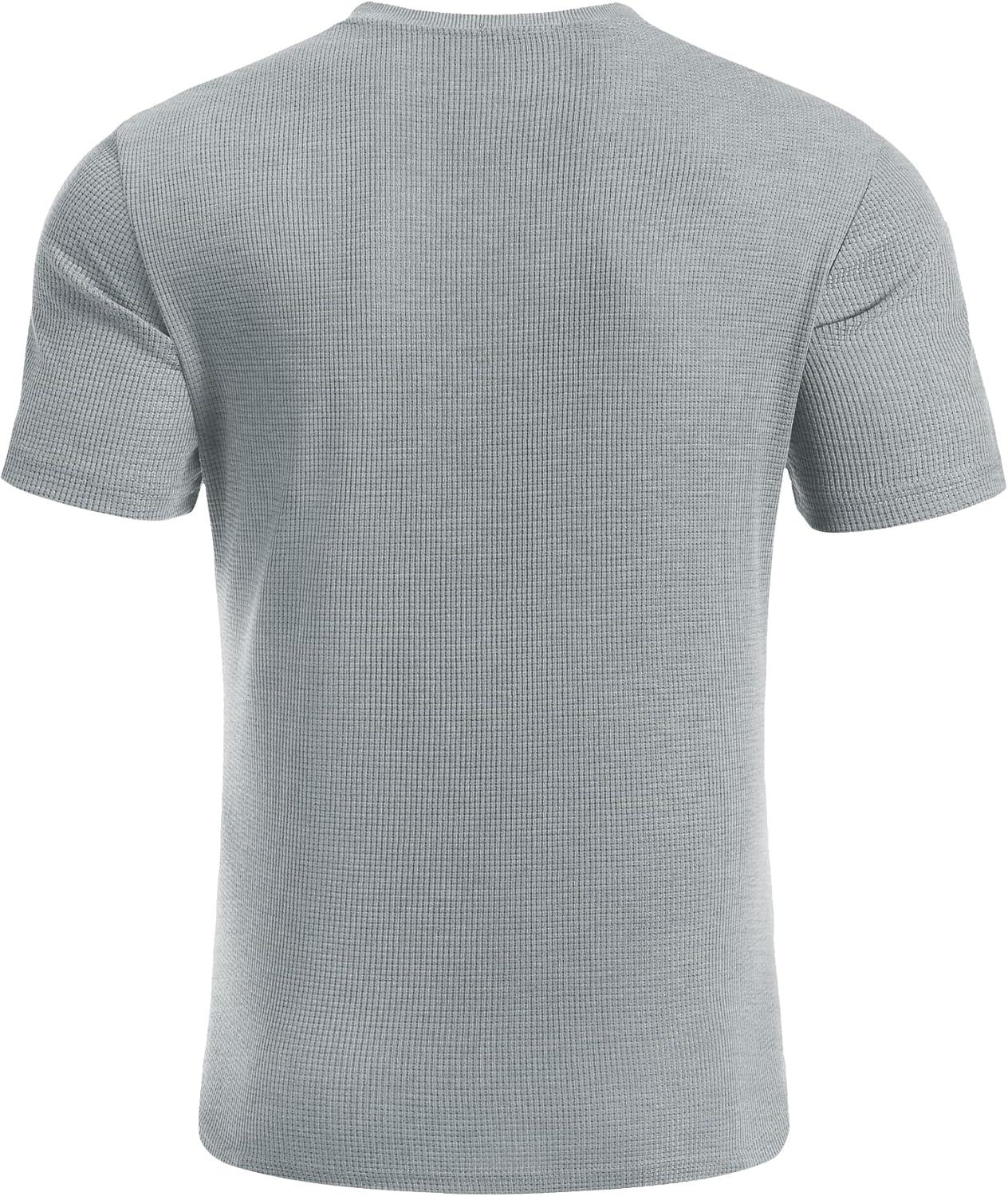 imageCOOFANDY Mens Waffle Henley Short Sleeve Textured T Shirt Casual Button Tee Shirts Heavyweight Henley Summer TopLight Grey