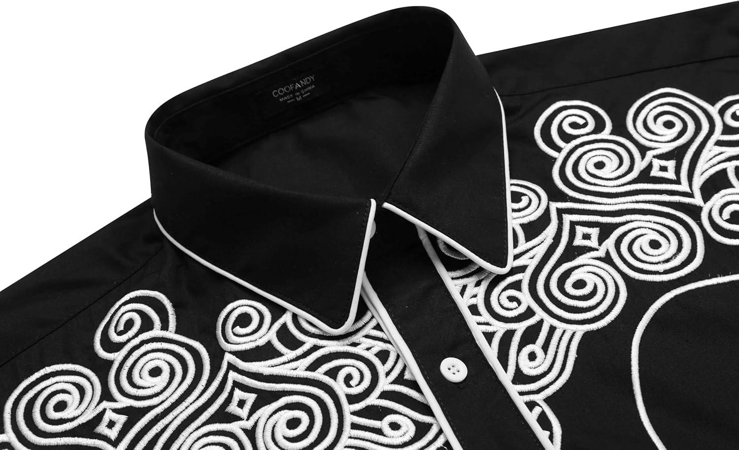 imageCOOFANDY Mens Western Cowboy Shirt Embroidered Button Down Long Sleeve ShirtsBlackpattern2