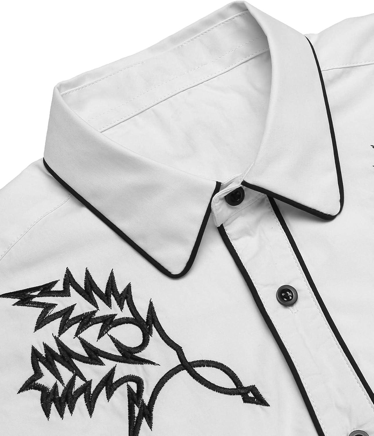 imageCOOFANDY Mens Western Cowboy Shirt Embroidered Button Down Long Sleeve ShirtsWhite