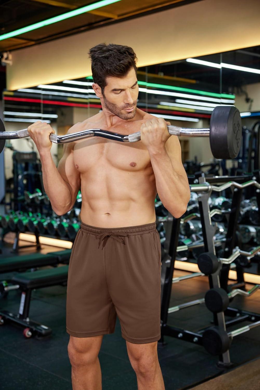 imageCOOFANDY Mens Workout Gym Shorts Mesh Athletic Shorts Lightweight Quick Dry Training Short Pants with PocketsBrown1 Pack of 1