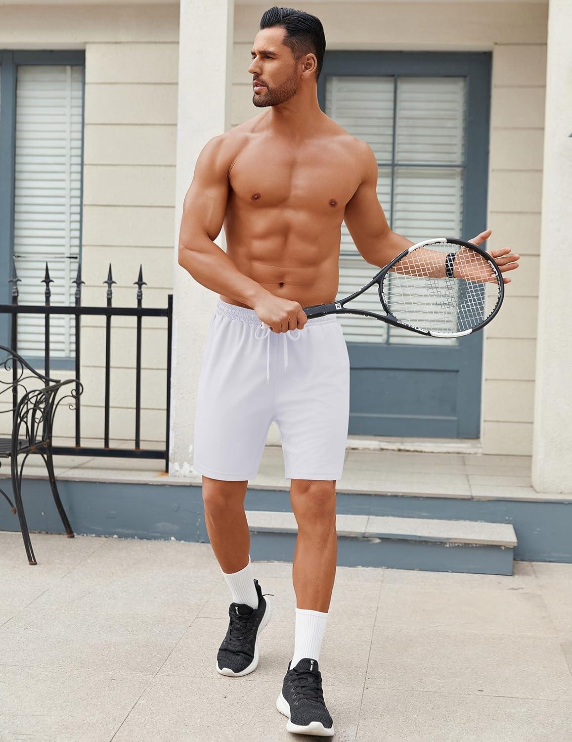 imageCOOFANDY Mens Workout Gym Shorts Mesh Athletic Shorts Lightweight Quick Dry Training Short Pants with PocketsWhite1 Pack of 1