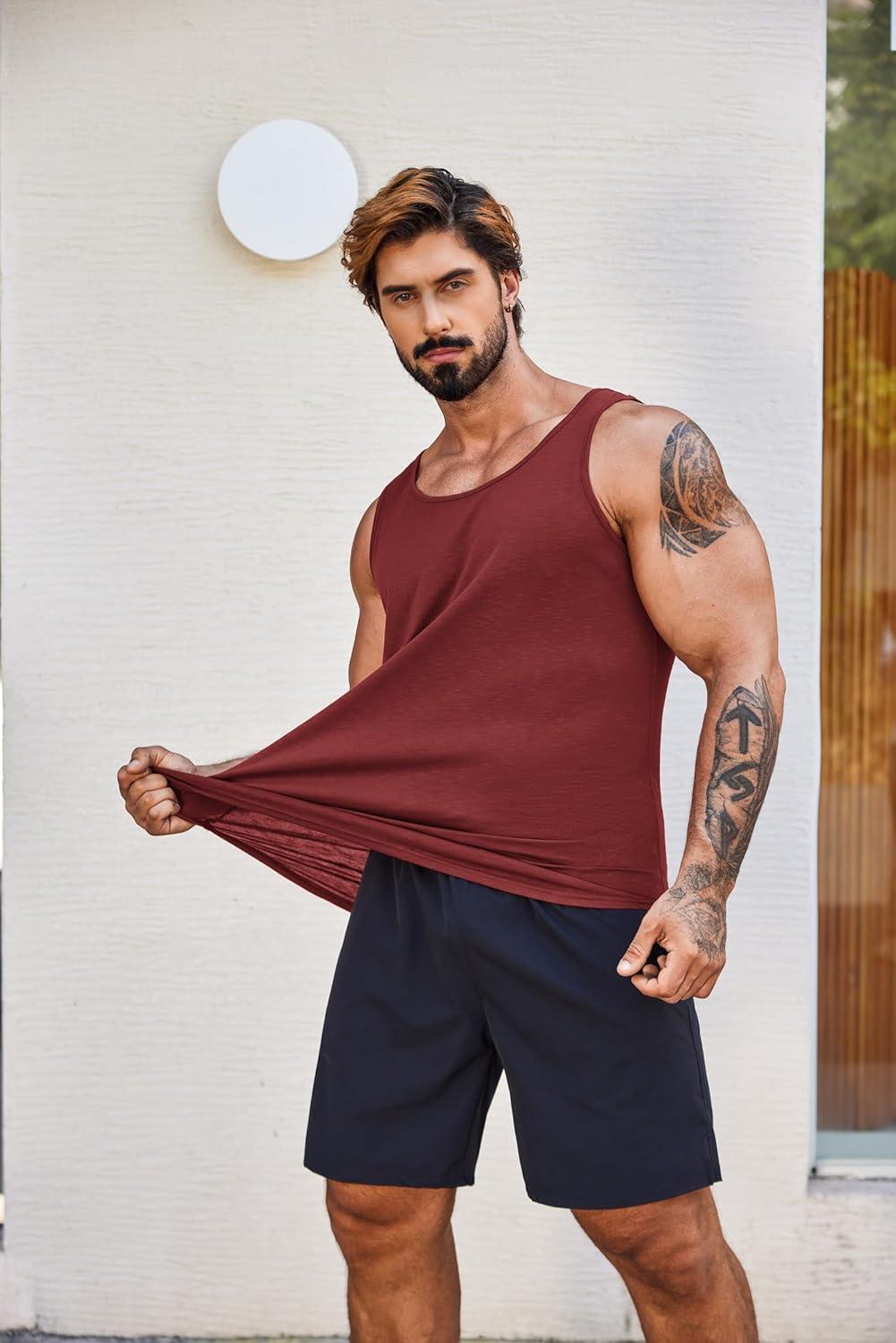 imageCOOFANDY Mens Workout Tank Tops 2 Pack Gym Muscle Sleeveless Shirt Casual Stringer Athletic Tee Shirts SummerBlack Wine Red