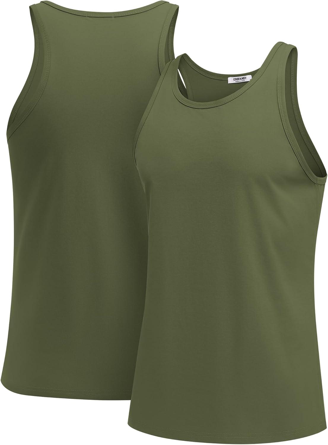 imageCOOFANDY Mens Workout Tank Tops 2 Pack Y Back Sleeveless Shirts Gym Muscle T Shirt Bodybuidling Athletic Stringer TeeBlackArmy Green
