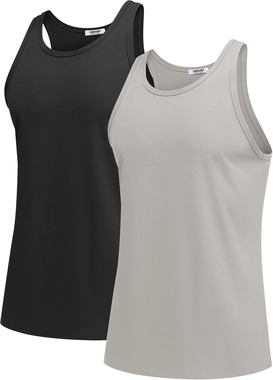 imageCOOFANDY Mens Workout Tank Tops 2 Pack Y Back Sleeveless Shirts Gym Muscle T Shirt Bodybuidling Athletic Stringer TeeBlackLight Grey