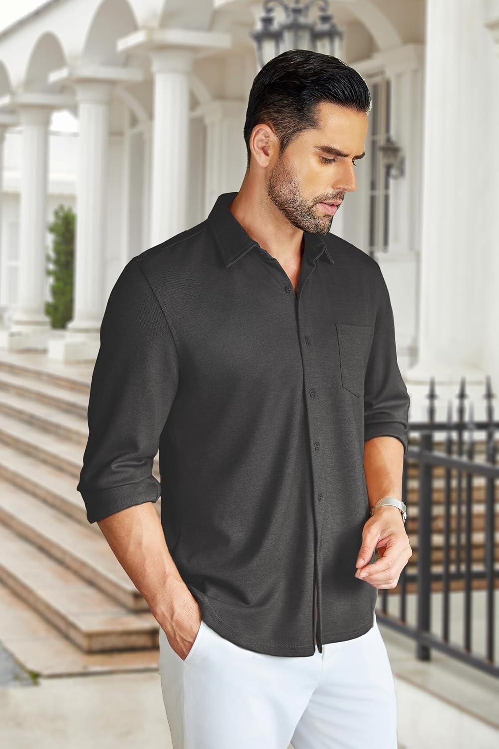imageCOOFANDY Mens Wrinkle Free Shirt Casual Button Down Long Sleeve Dress ShirtsBlack
