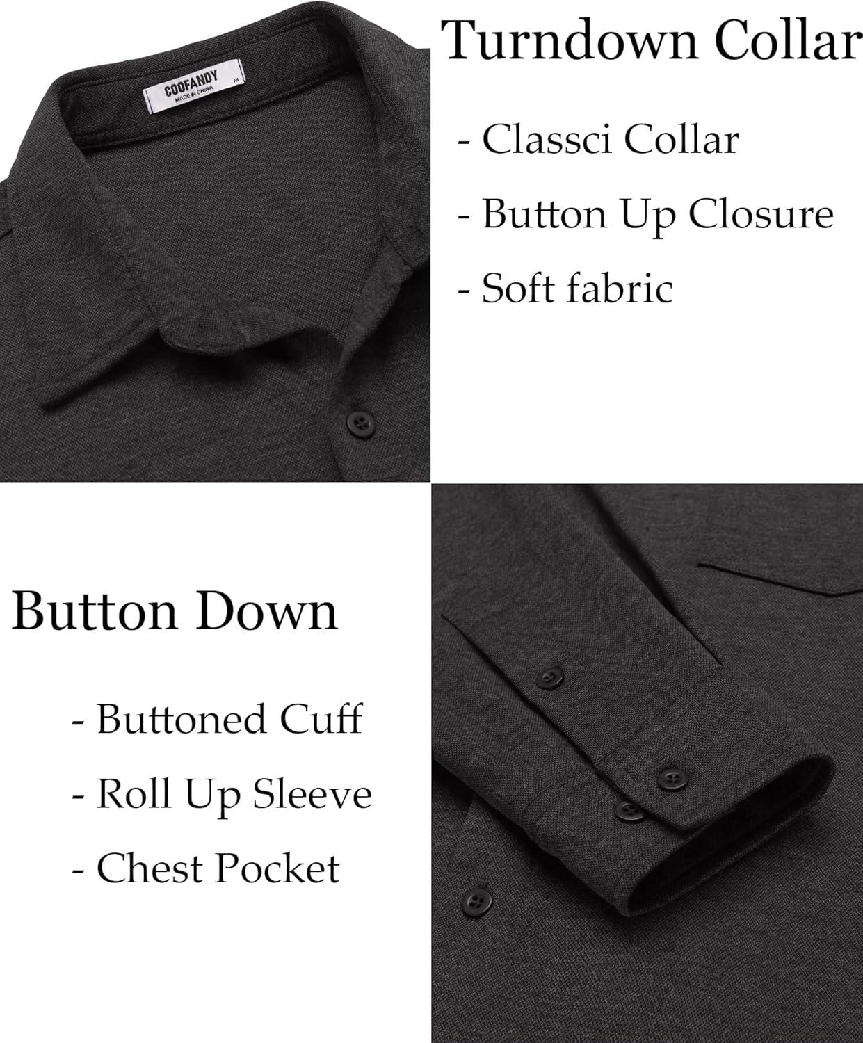 imageCOOFANDY Mens Wrinkle Free Shirt Casual Button Down Long Sleeve Dress ShirtsBlack