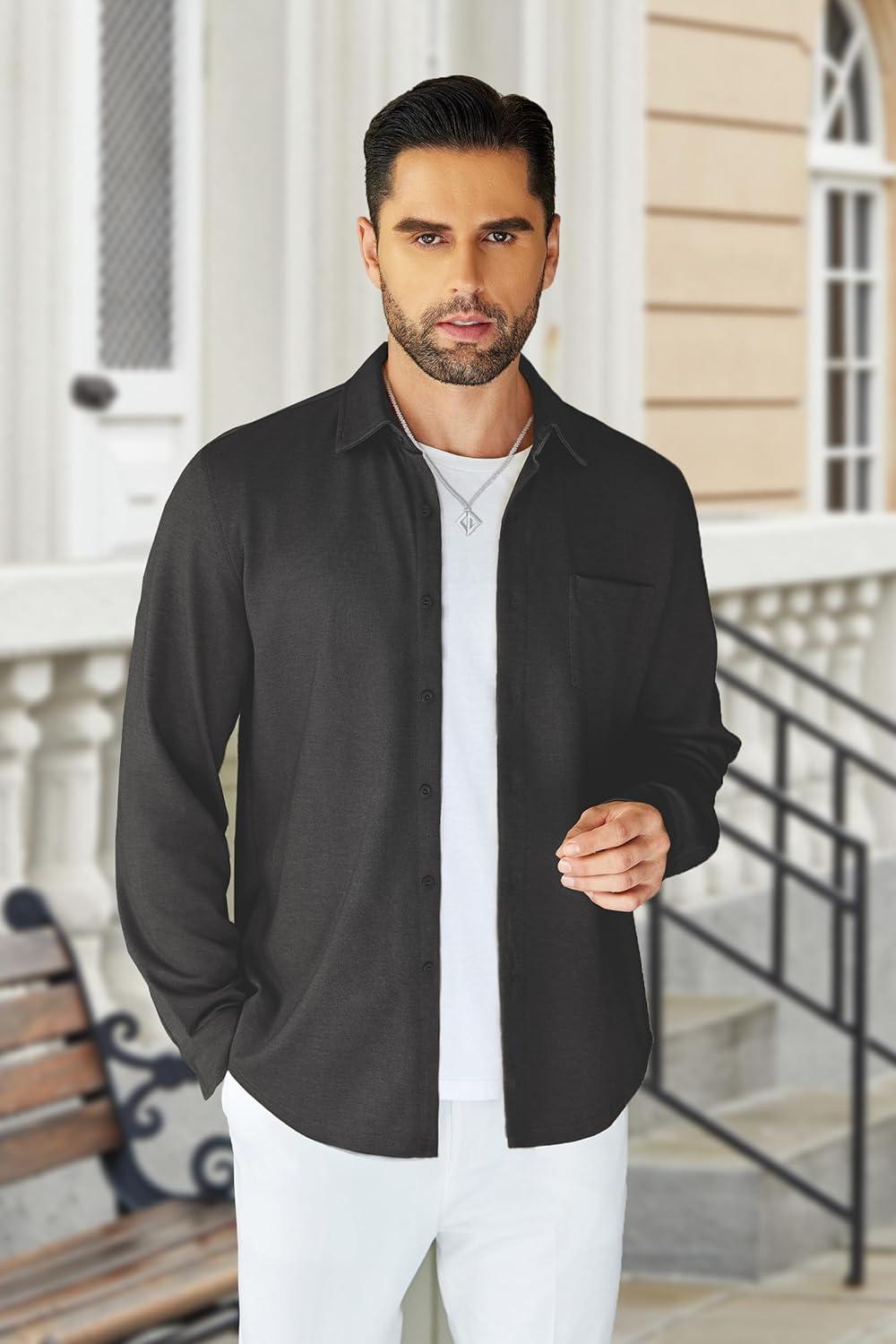 imageCOOFANDY Mens Wrinkle Free Shirt Casual Button Down Long Sleeve Dress ShirtsBlack