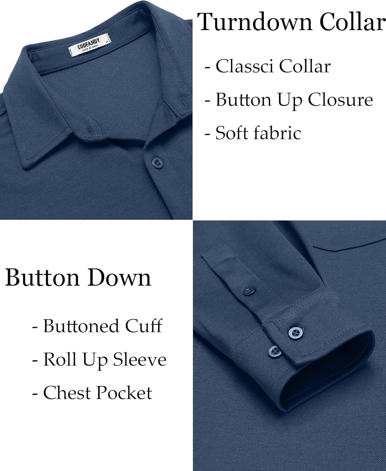 imageCOOFANDY Mens Wrinkle Free Shirt Casual Button Down Long Sleeve Dress ShirtsBlue