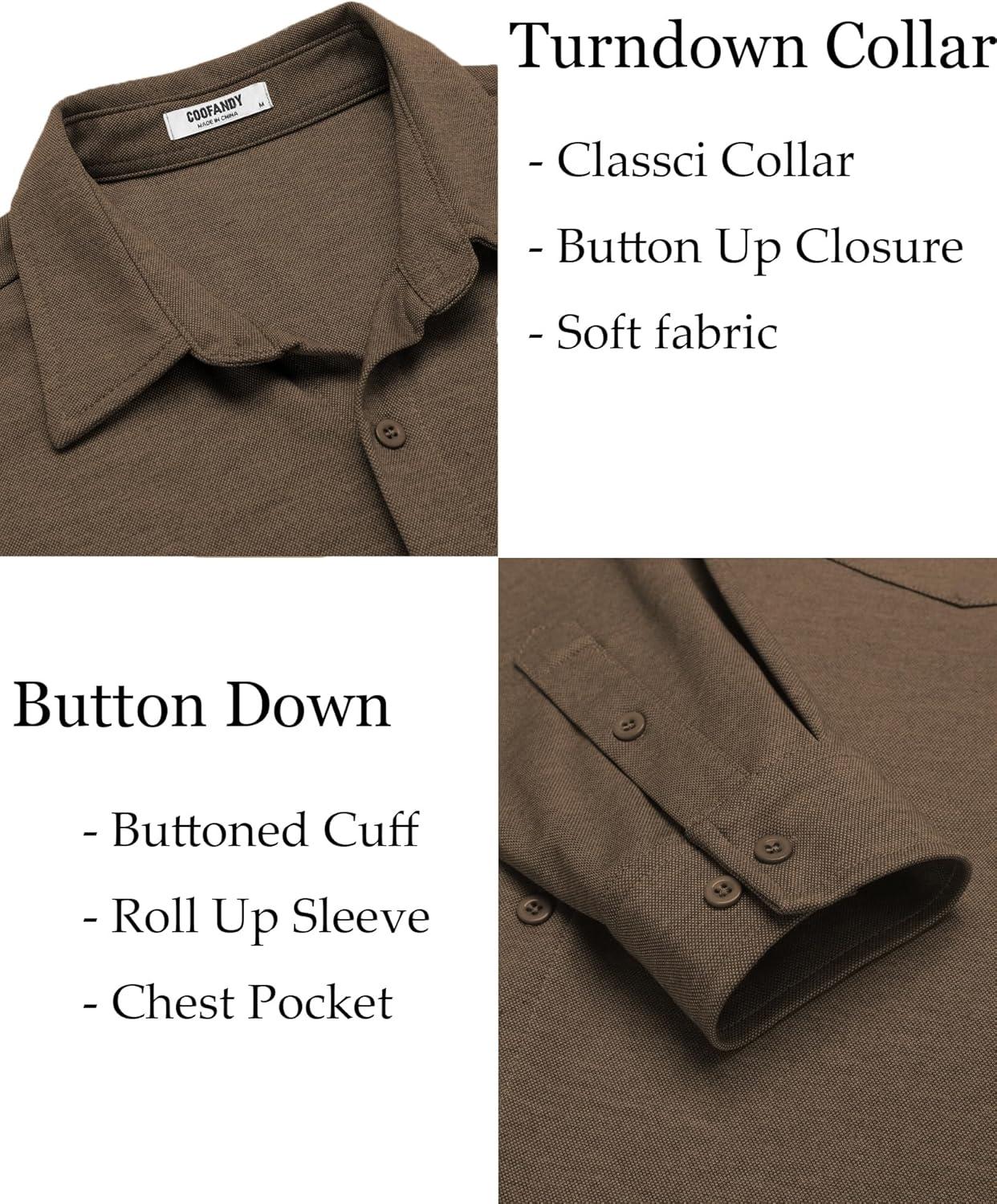 imageCOOFANDY Mens Wrinkle Free Shirt Casual Button Down Long Sleeve Dress ShirtsBrown