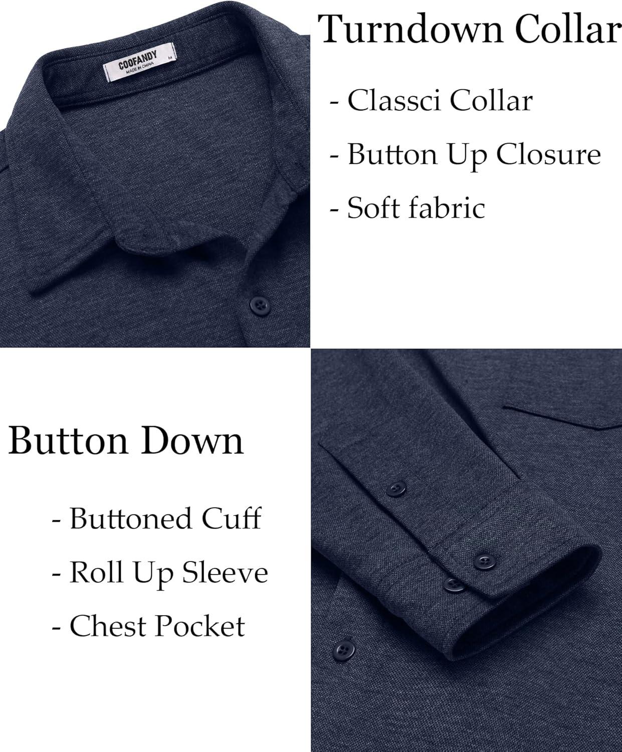 imageCOOFANDY Mens Wrinkle Free Shirt Casual Button Down Long Sleeve Dress ShirtsDark Blue