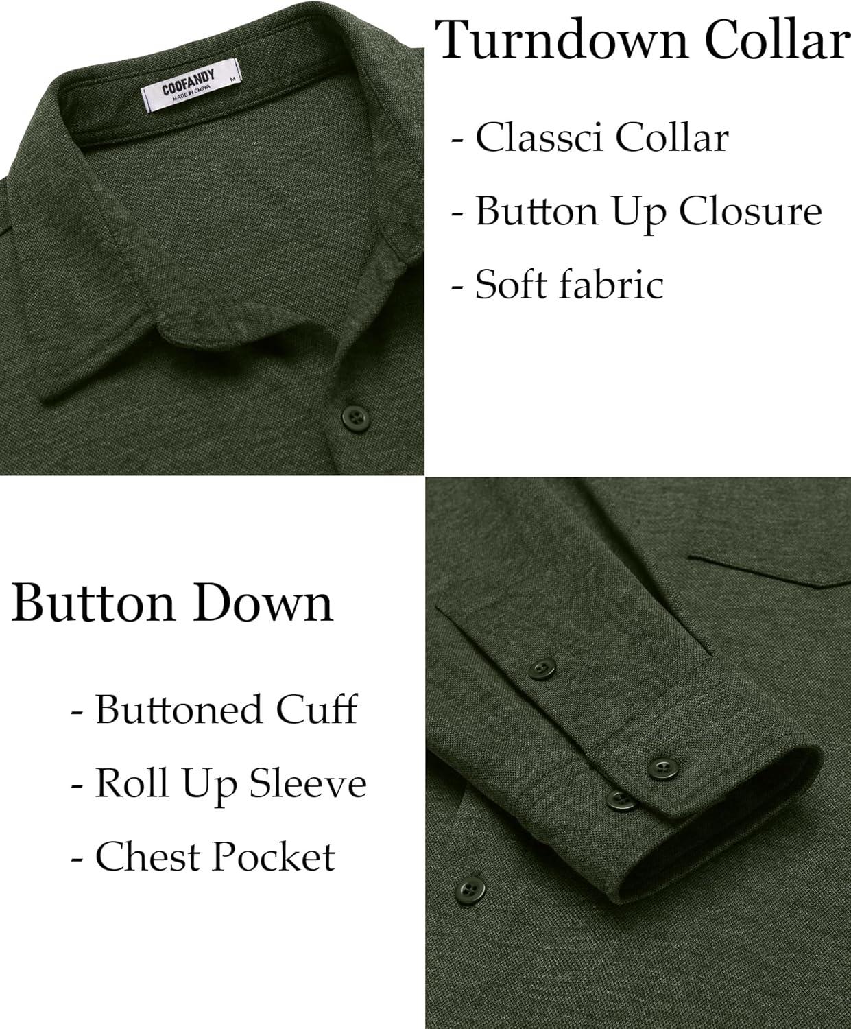 imageCOOFANDY Mens Wrinkle Free Shirt Casual Button Down Long Sleeve Dress ShirtsDark Green