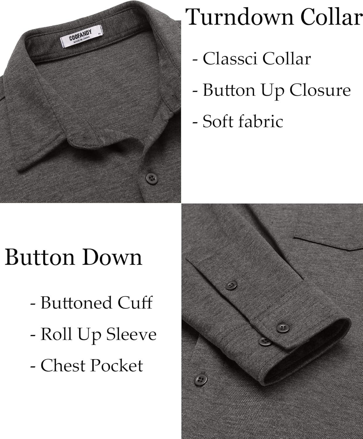 imageCOOFANDY Mens Wrinkle Free Shirt Casual Button Down Long Sleeve Dress ShirtsGrey