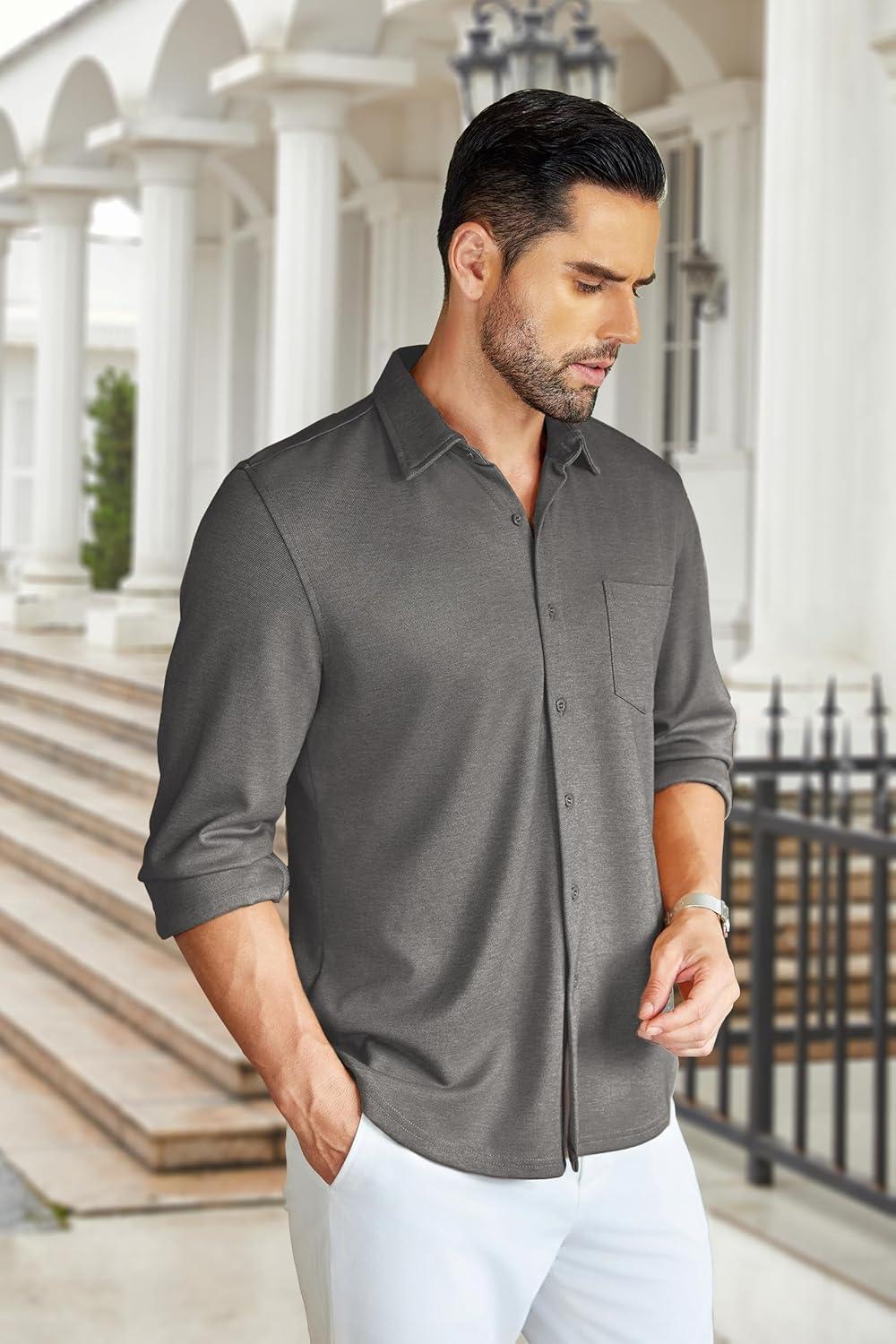 imageCOOFANDY Mens Wrinkle Free Shirt Casual Button Down Long Sleeve Dress ShirtsGrey
