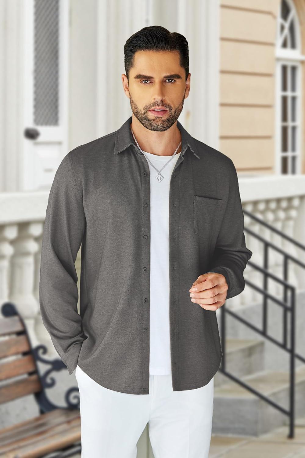 imageCOOFANDY Mens Wrinkle Free Shirt Casual Button Down Long Sleeve Dress ShirtsGrey