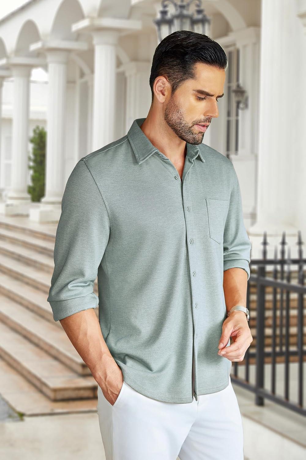 imageCOOFANDY Mens Wrinkle Free Shirt Casual Button Down Long Sleeve Dress ShirtsLight Blue