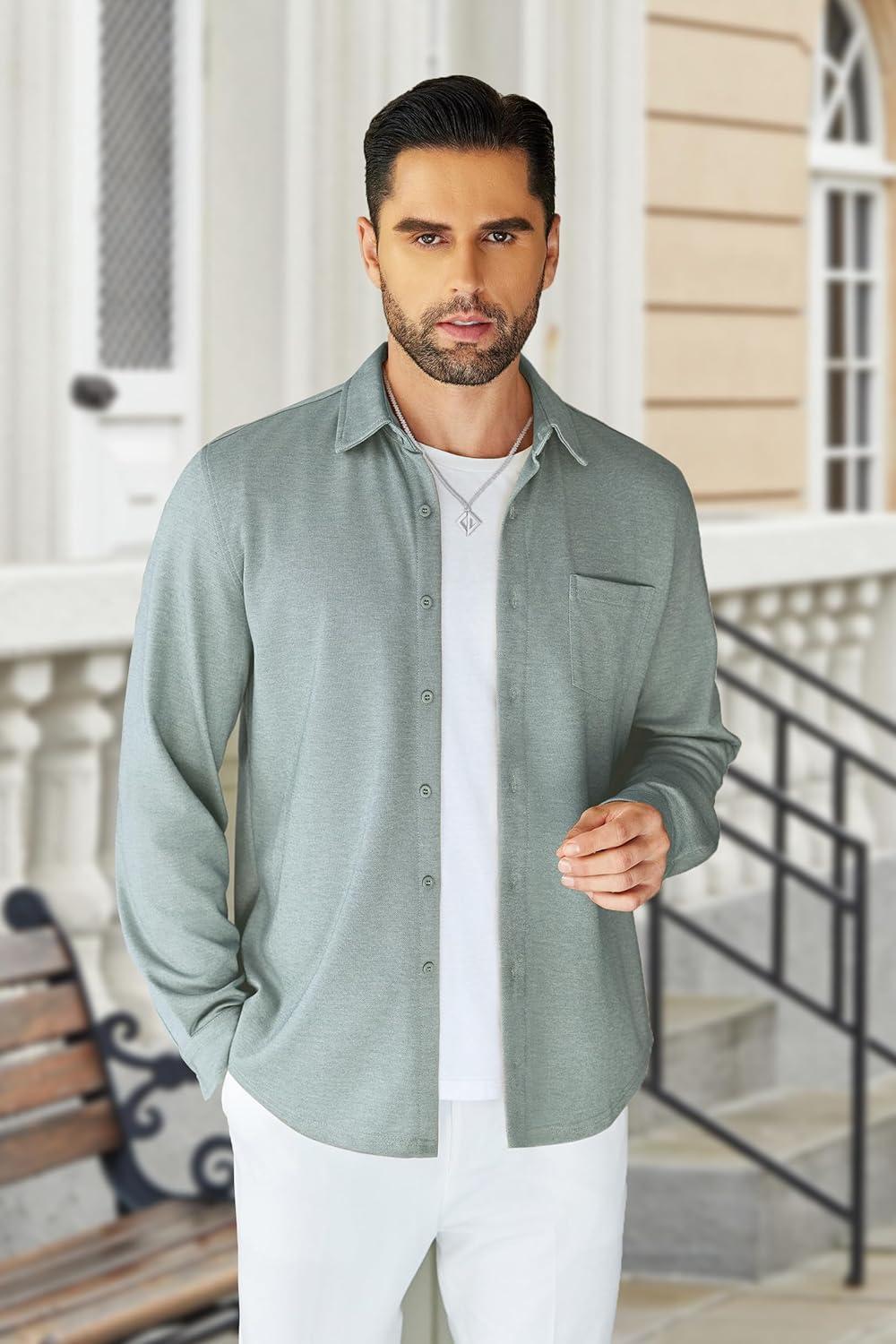 imageCOOFANDY Mens Wrinkle Free Shirt Casual Button Down Long Sleeve Dress ShirtsLight Blue