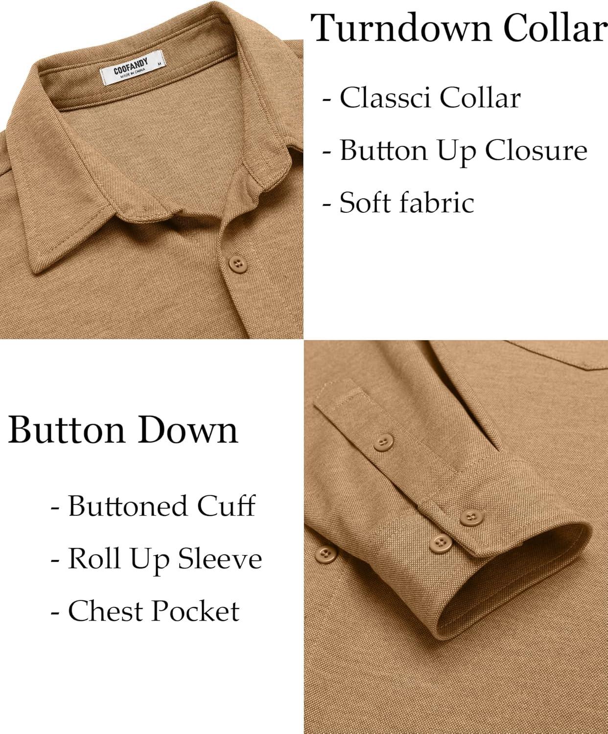 imageCOOFANDY Mens Wrinkle Free Shirt Casual Button Down Long Sleeve Dress ShirtsLight Brown