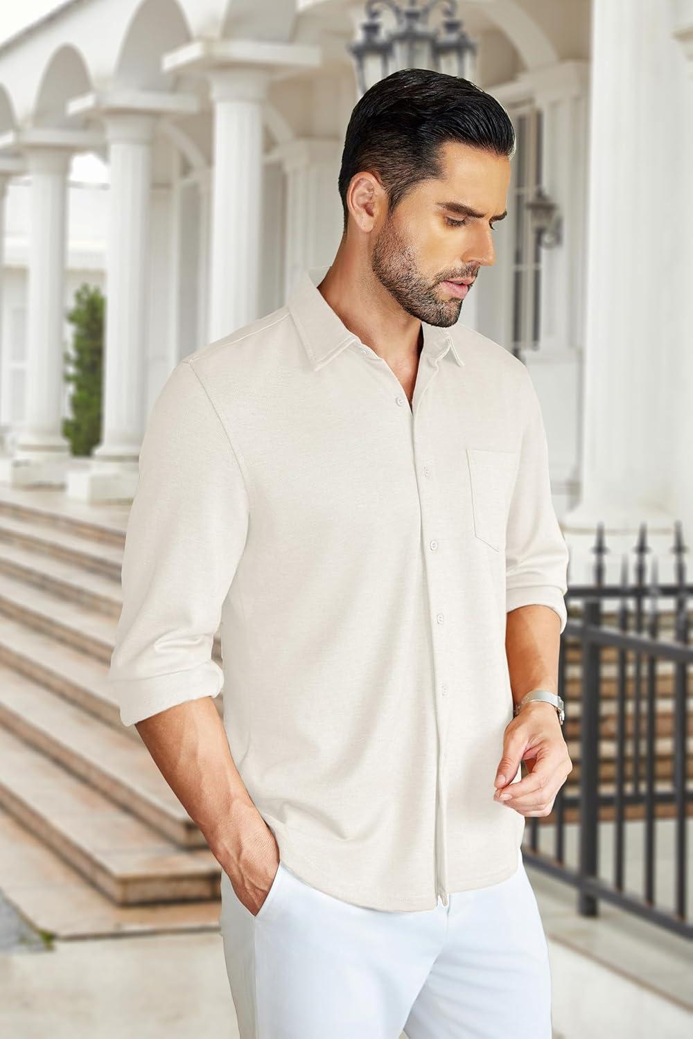 imageCOOFANDY Mens Wrinkle Free Shirt Casual Button Down Long Sleeve Dress ShirtsWhite