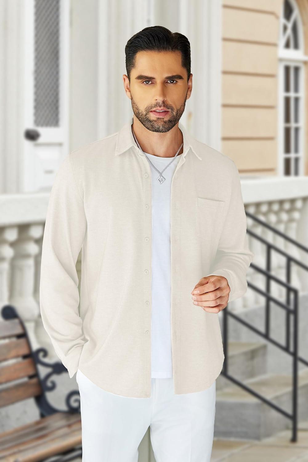 imageCOOFANDY Mens Wrinkle Free Shirt Casual Button Down Long Sleeve Dress ShirtsWhite