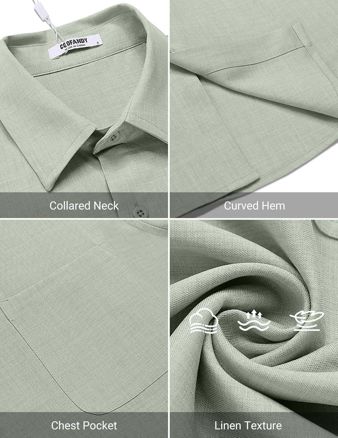 imageCOOFANDY Shirts for Men Short Sleeve Button Down Shirt Casual Summer Beach ShirtsAsage Green