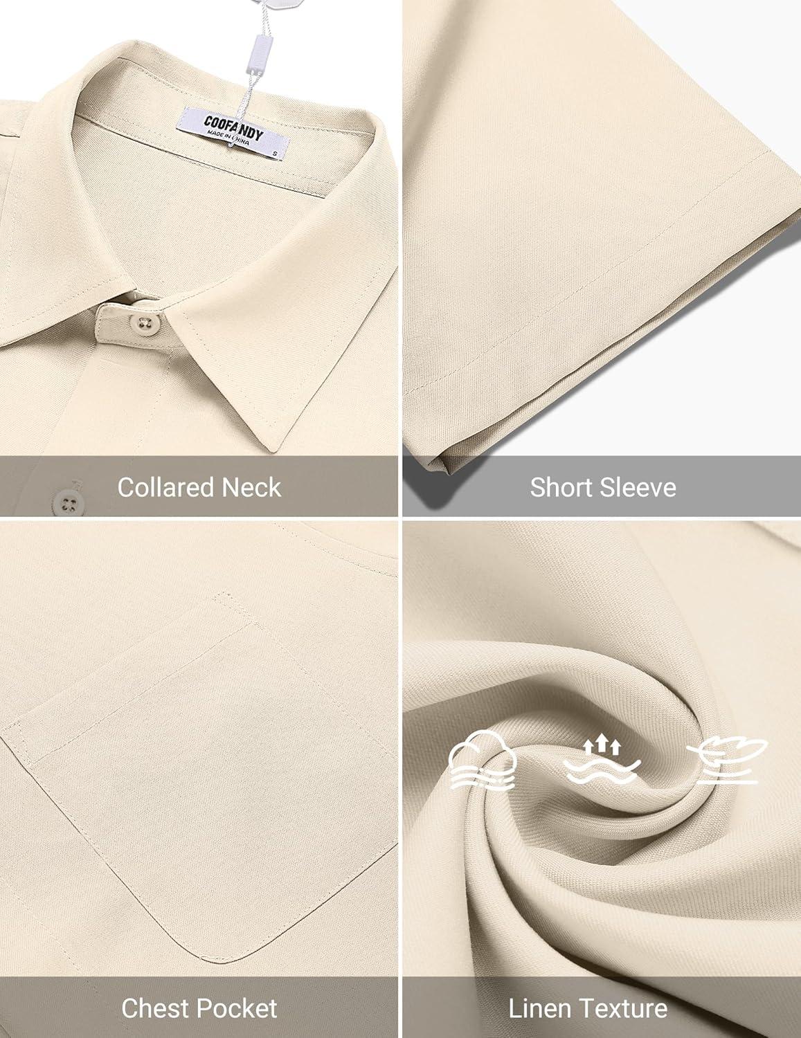 imageCOOFANDY Shirts for Men Short Sleeve Button Down Shirt Casual Summer Beach ShirtsBeige