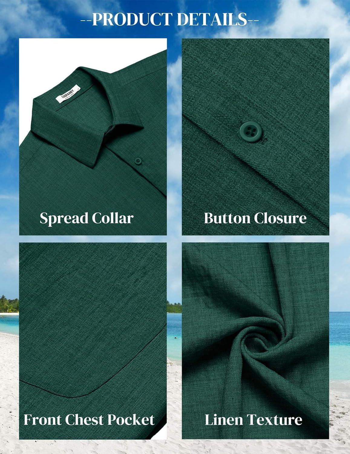 imageCOOFANDY Shirts for Men Short Sleeve Button Down Shirt Casual Summer Beach ShirtsBright Green