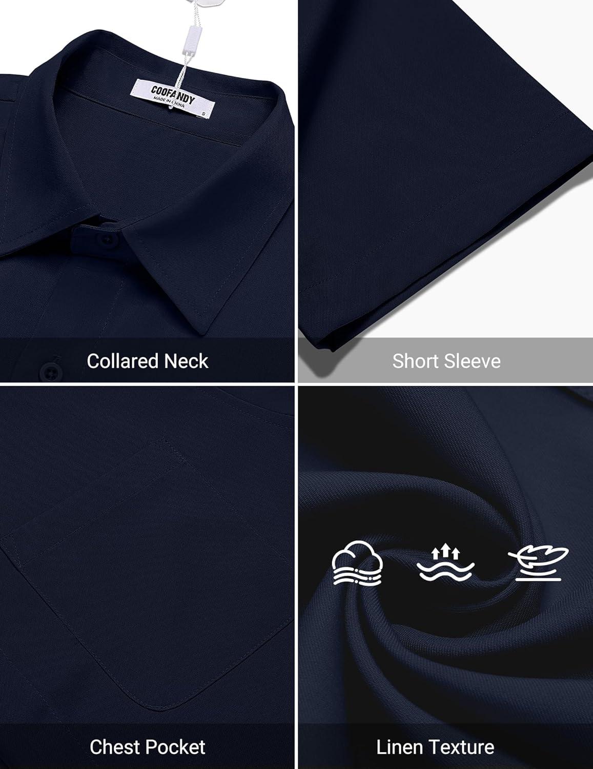 imageCOOFANDY Shirts for Men Short Sleeve Button Down Shirt Casual Summer Beach ShirtsDark Blue