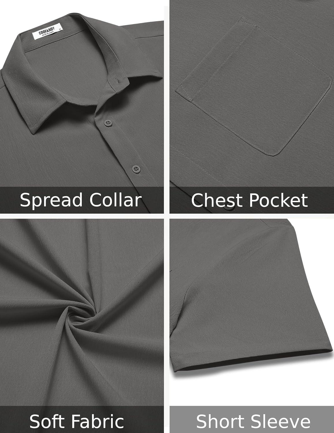 imageCOOFANDY Shirts for Men Short Sleeve Button Down Shirt Casual Summer Beach ShirtsGranite Gray