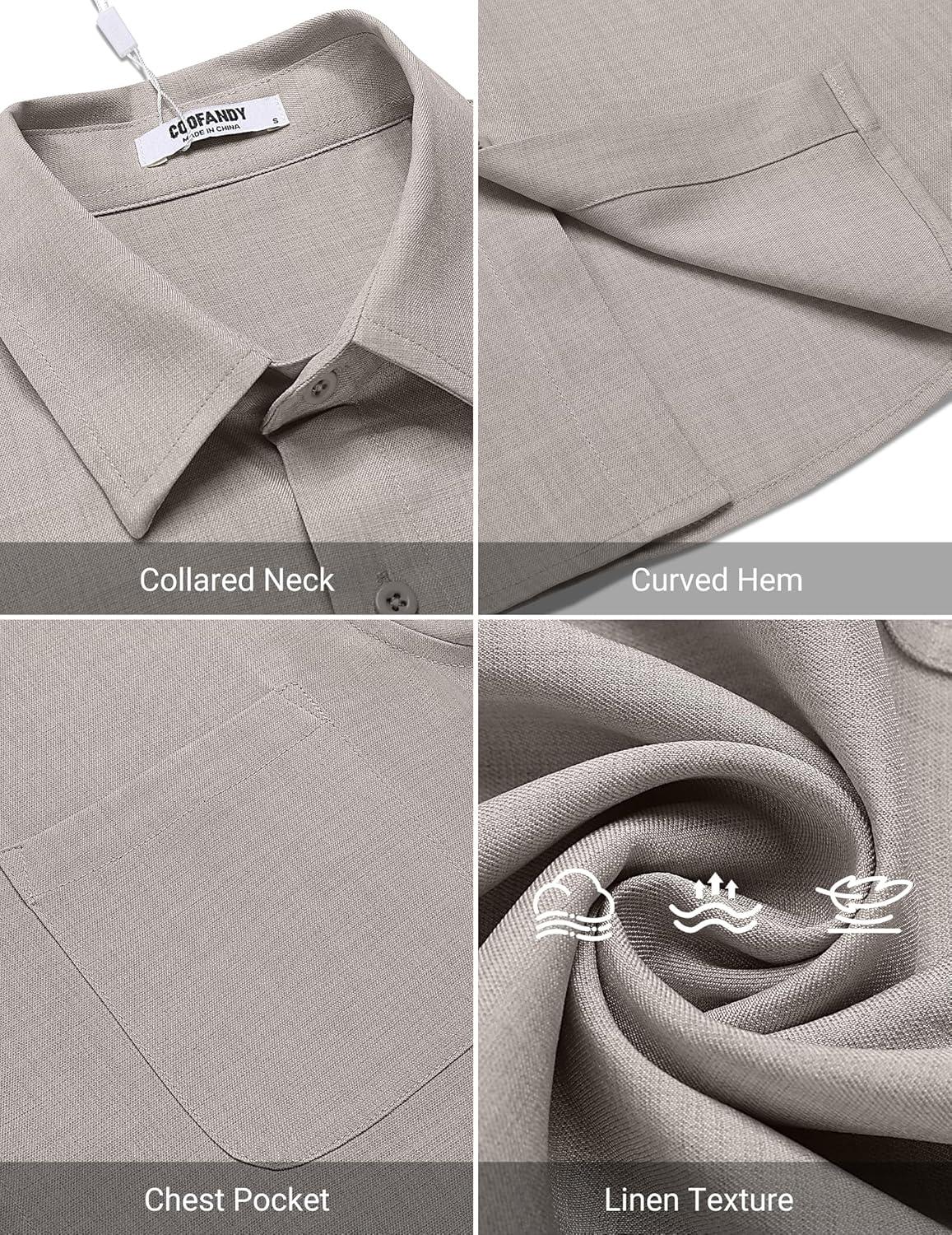 imageCOOFANDY Shirts for Men Short Sleeve Button Down Shirt Casual Summer Beach ShirtsLight Grey