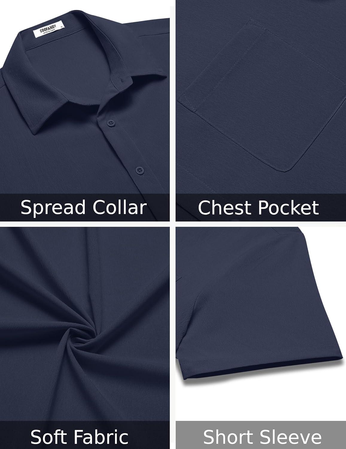 imageCOOFANDY Shirts for Men Short Sleeve Button Down Shirt Casual Summer Beach ShirtsMedieval Blue