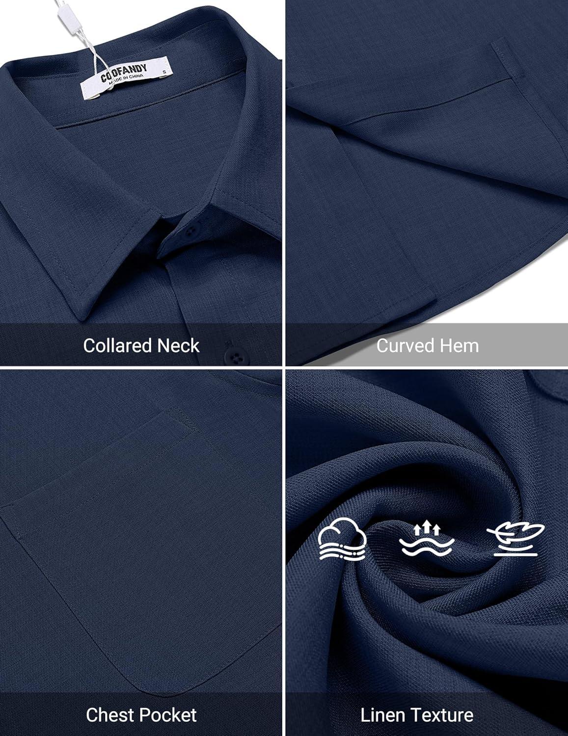 imageCOOFANDY Shirts for Men Short Sleeve Button Down Shirt Casual Summer Beach ShirtsNavy Blue