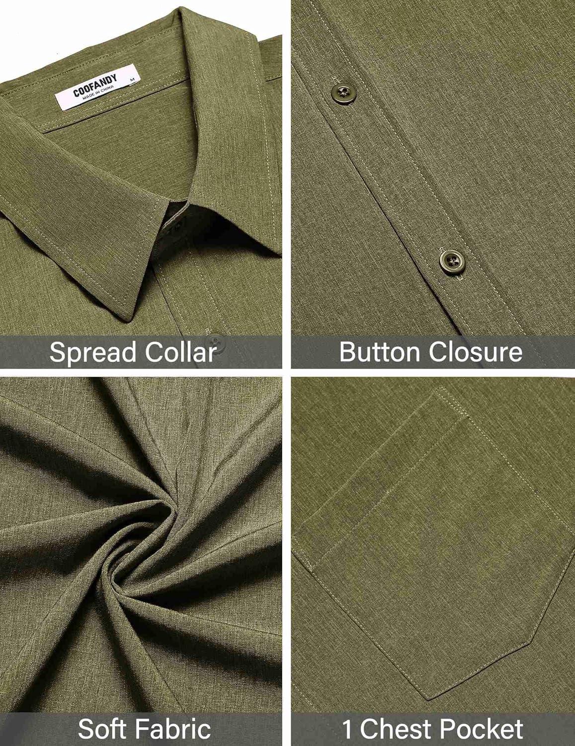 imageCOOFANDY Shirts for Men Short Sleeve Button Down Shirt Casual Summer Beach ShirtsOlive Drab