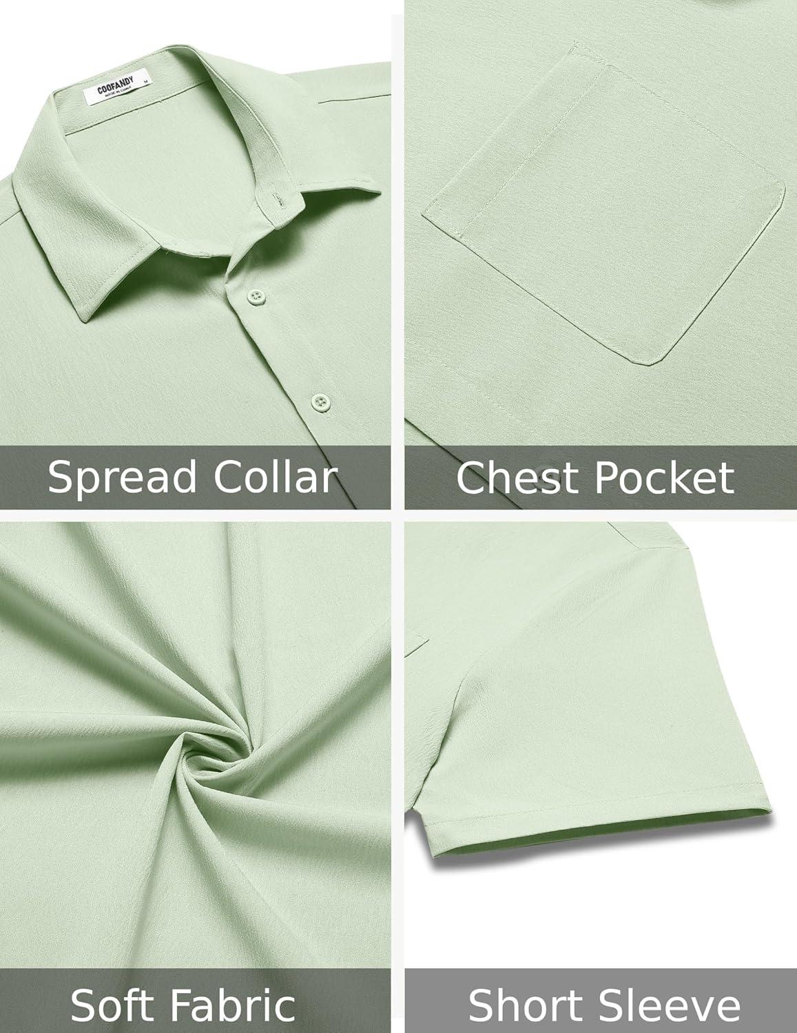 imageCOOFANDY Shirts for Men Short Sleeve Button Down Shirt Casual Summer Beach ShirtsSea Foam