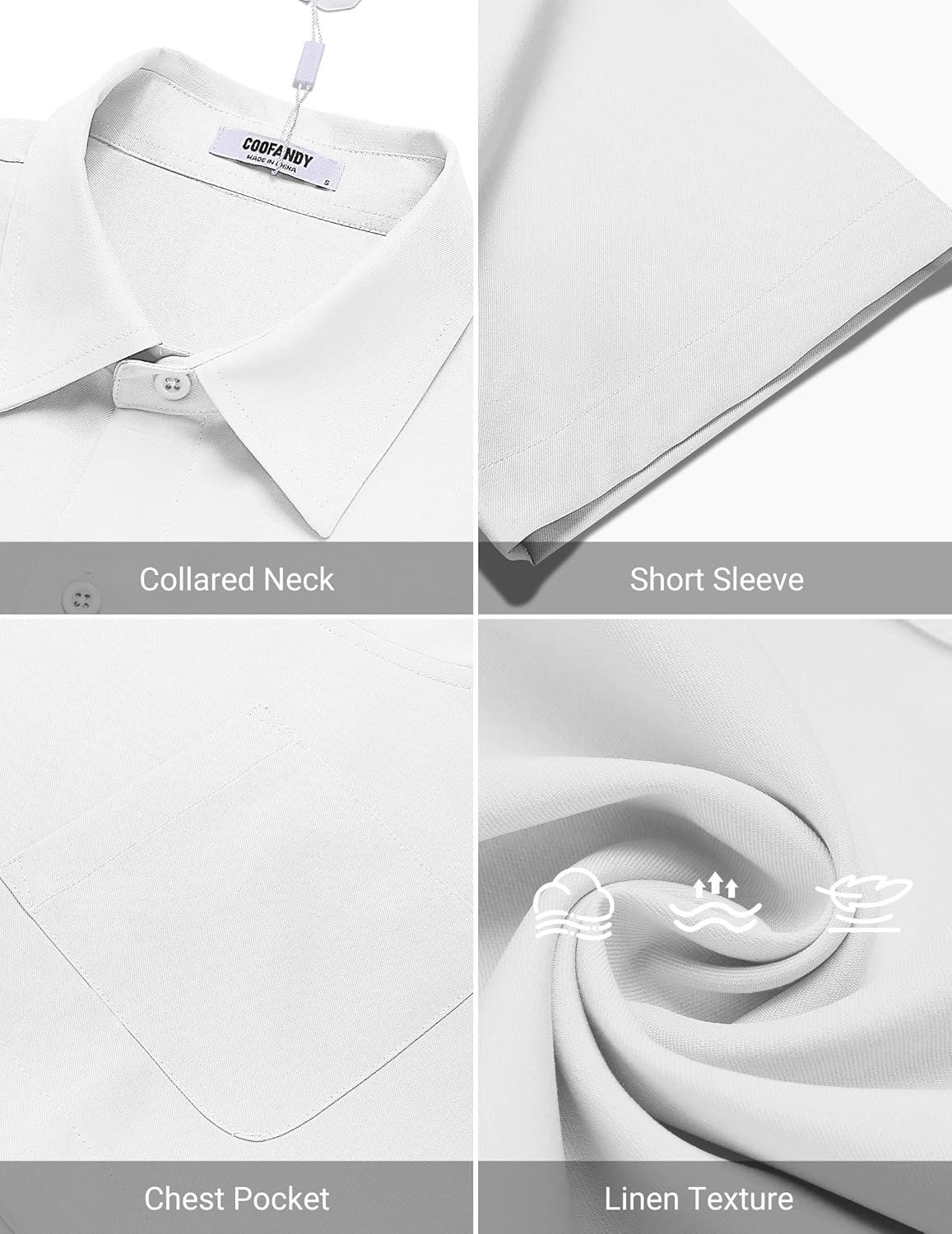 imageCOOFANDY Shirts for Men Short Sleeve Button Down Shirt Casual Summer Beach ShirtsWhite