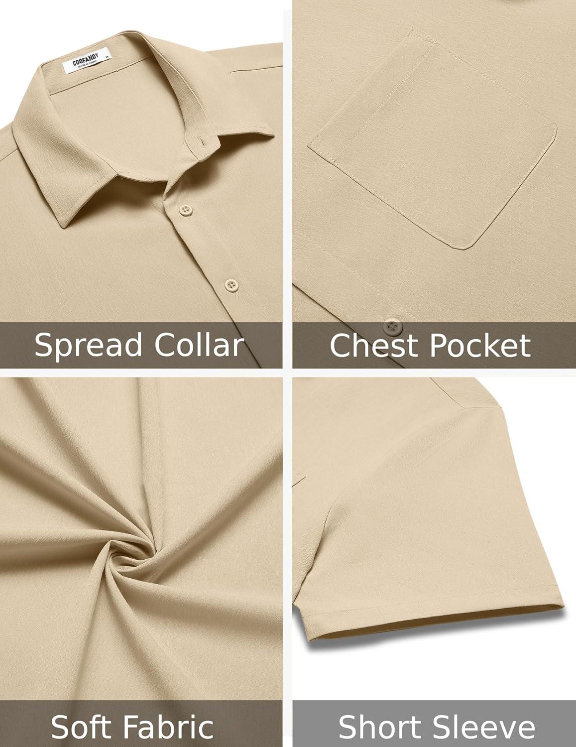 imageCOOFANDY Shirts for Men Short Sleeve Button Down Shirt Casual Summer Beach ShirtsWood Ash
