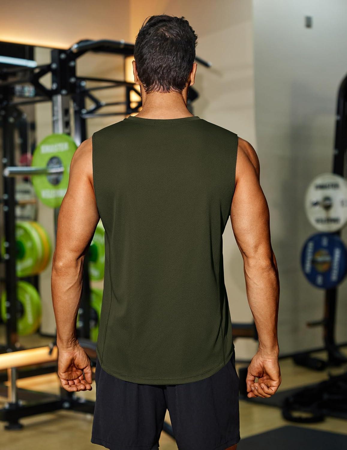 imageCOOFANDY Sleeveless Muscle Shirts for Men Dry Fit Workout Gym Tank Tops Summer Swim Beach ShirtBlackArmy Green