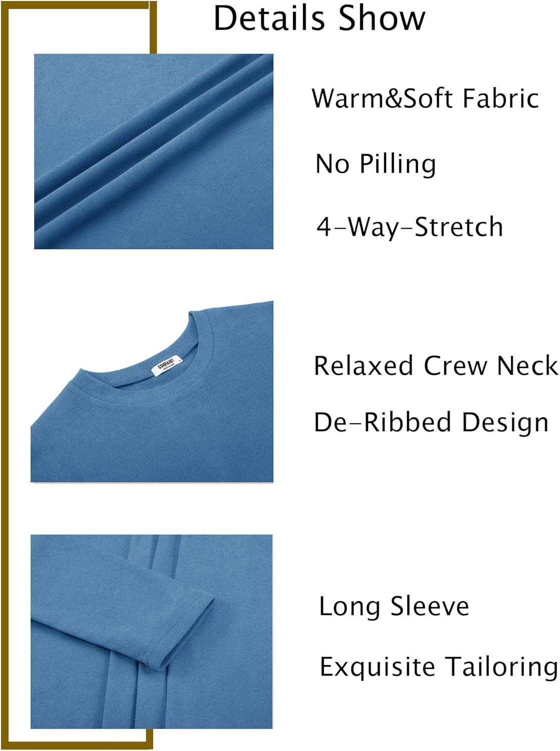 imageCOOFANDY Thermal Shirts for Men Heavyweight Long Sleeve T Shirt Casual Basic Shirts Stretch Crew Neck UndershirtsDeep Blue