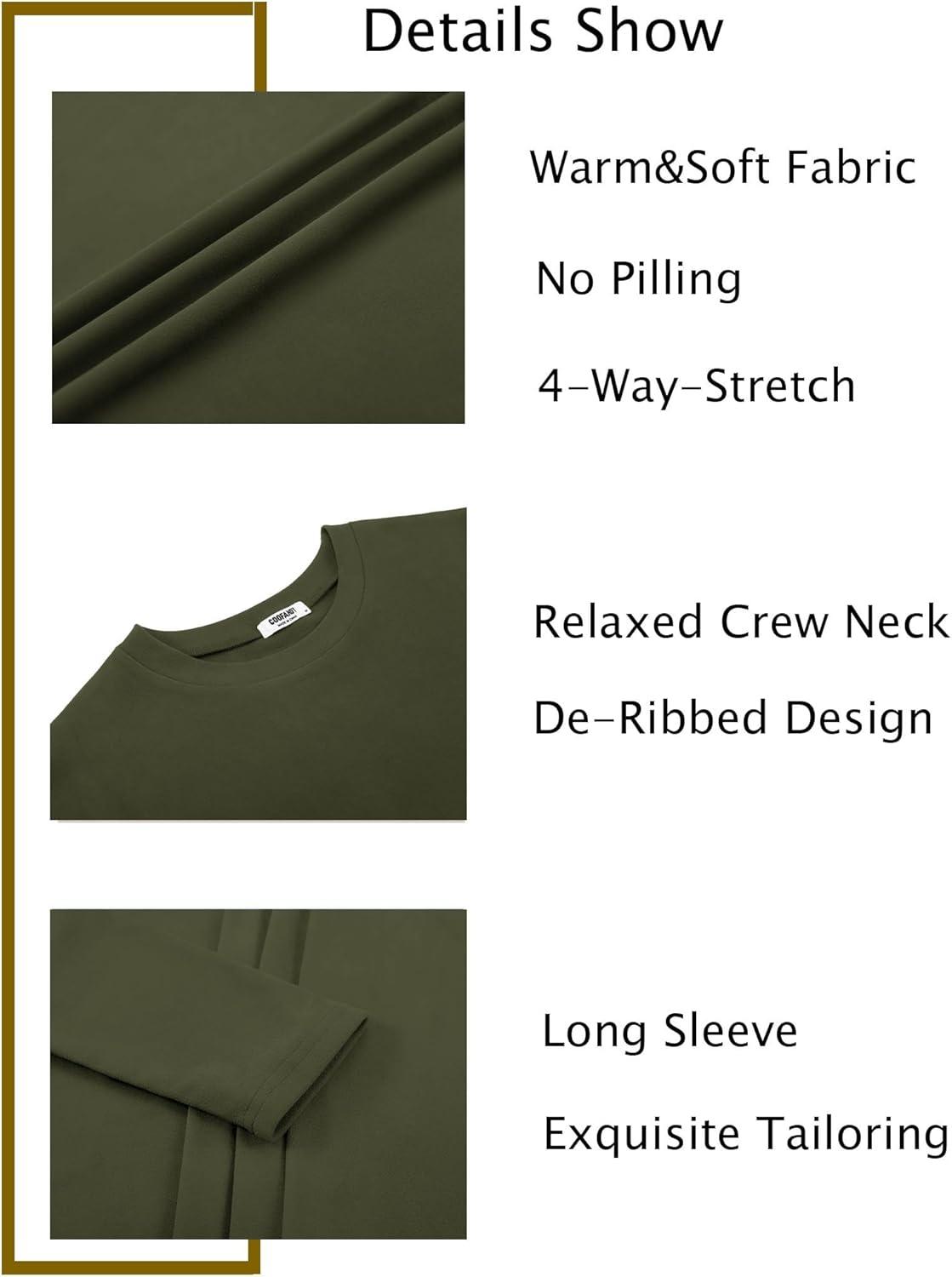 imageCOOFANDY Thermal Shirts for Men Heavyweight Long Sleeve T Shirt Casual Basic Shirts Stretch Crew Neck UndershirtsOlive Green