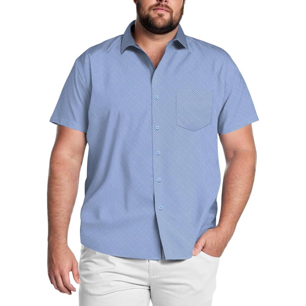 imageCOOFANDY Big ampamp Tall Dress Shirts for Men Short Sleeve Button Down Casual ShirtsWhite Diamond Pattern