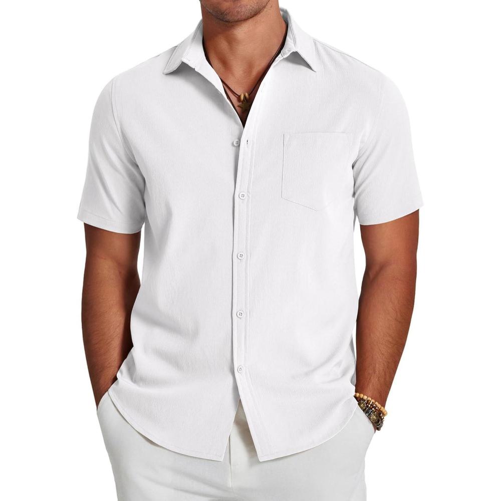 imageCOOFANDY Button Down Short Sleeve Summer Casual Beach Shirts ShirtWhite